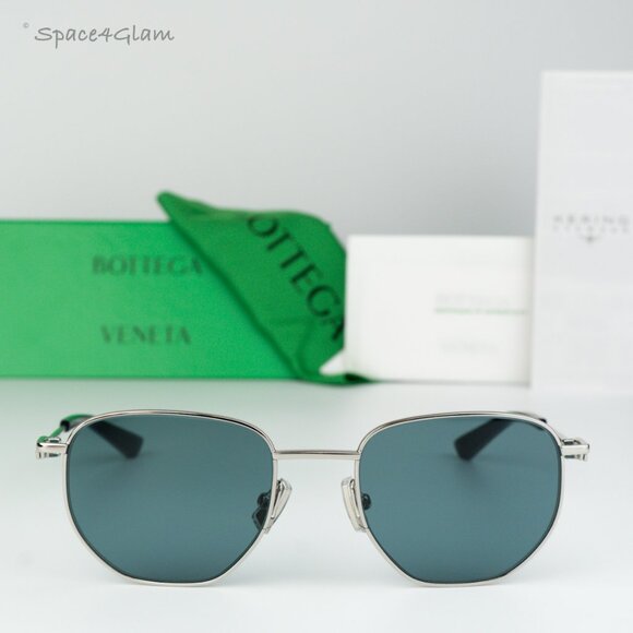 NEW Bottega Veneta BV1301S 004 Silver Green Split Panthos Unisex Sunglasses